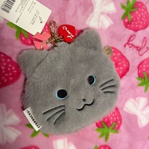 Starbucks Japan 2026 Valentine's Day Cat Faux Fur Pouch Coin Case Bag Charm NWT